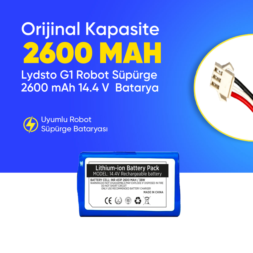 Lydsto G1 Robot Süpürge 2600 mAh 14.4 V  Batarya – Orjinal Uyumlu Uzun Ömürlü, Yüksek Performans Pil