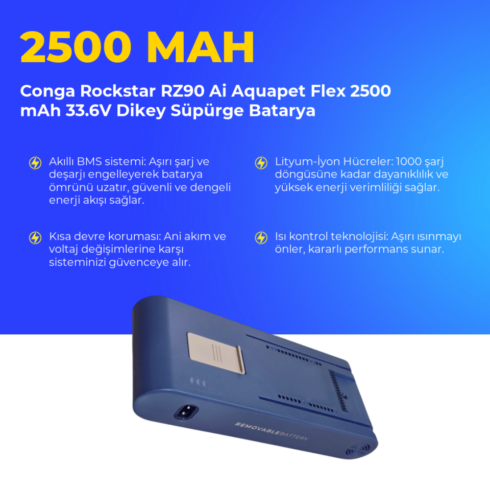 Conga Rockstar RZ90 Ai Aquapet Flex 2500 mAh 33.6V Dikey Süpürge Batarya