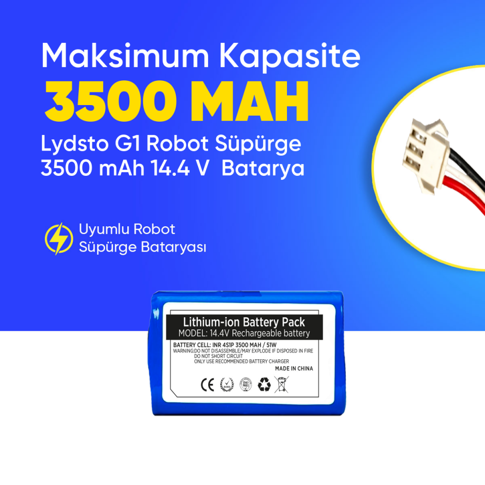 Lydsto G1 Robot Süpürge 3500 mAh 14.4 V  Batarya – Orjinal Uyumlu Uzun Ömürlü, Yüksek Performans Pil