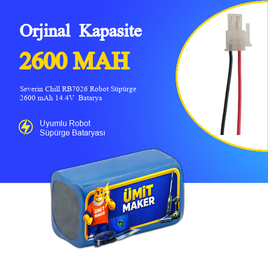 Severin Chill RB7026 Robot Süpürge 2600 mAh 14.4V  Batarya – Orjinal Uyumlu Uzun Ömürlü, Yüksek Performans Pil