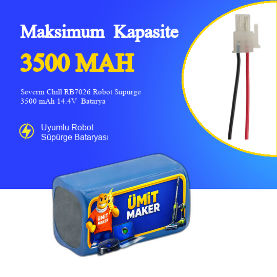 Severin Chill RB7026 Robot Süpürge 3500 mAh 14.4V  Batarya – Orjinal Uyumlu Uzun Ömürlü, Yüksek Performans Pil