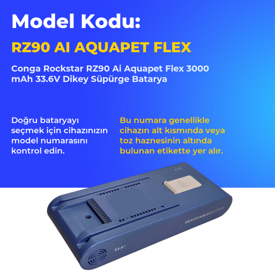 Conga Rockstar RZ90 Ai Aquapet Flex 3000 mAh 33.6V Dikey Süpürge Batarya