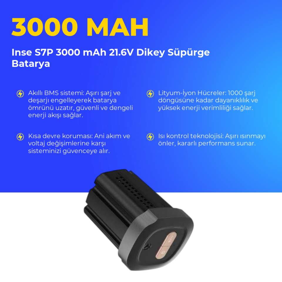 Inse S7P 3000 mAh 21.6V Dikey Süpürge Batarya