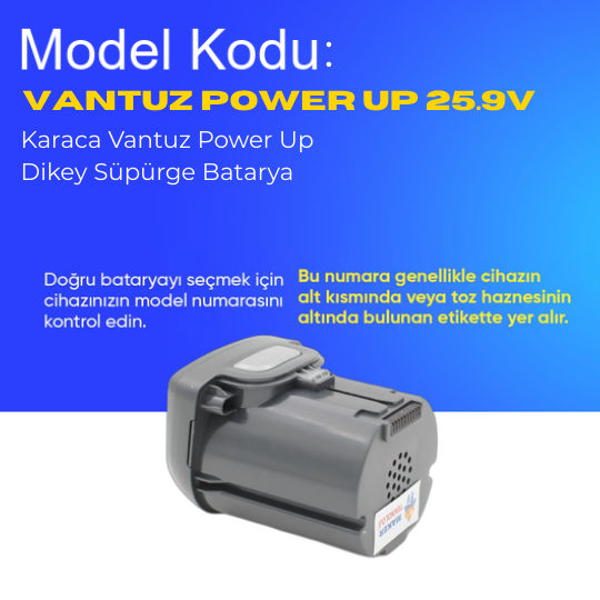Karaca Vantuz Power Up Dikey Süpürge Batarya – Orijinal Kalite, Güçlü ve Dayanıklı Yedek Pil | Hızlı Şarj & Uzun Ömürlü Kullanım