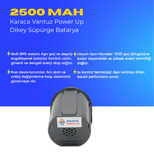 Karaca Vantuz Power Up Dikey Süpürge Batarya – Orijinal Kalite, Güçlü ve Dayanıklı Yedek Pil | Hızlı Şarj & Uzun Ömürlü Kullanım