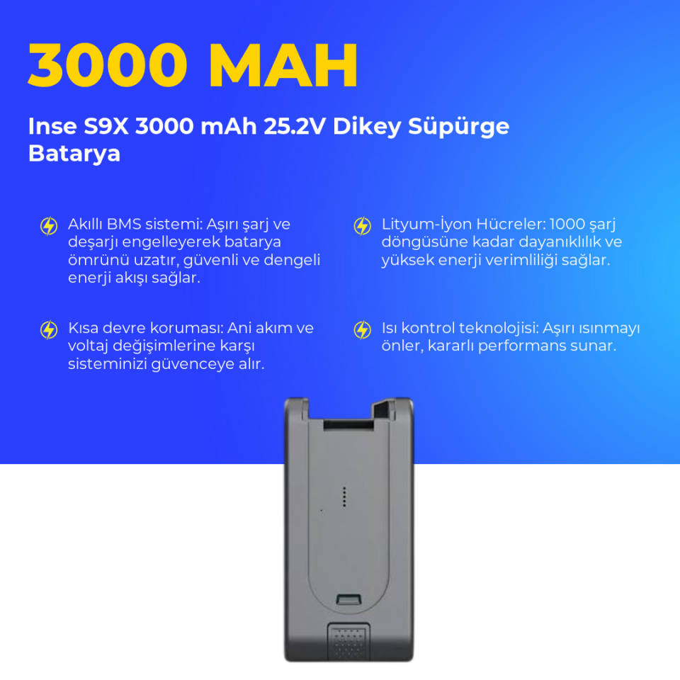 Inse S9X 3000 mAh 25.2V Dikey Süpürge Batarya