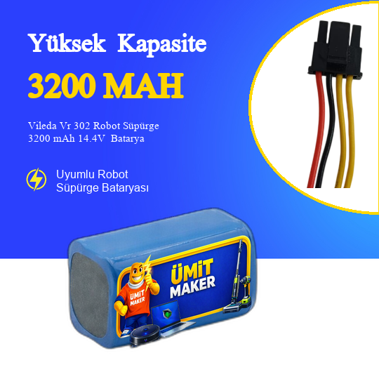 Vileda Vr 302 Robot Süpürge 3200 mAh 14.4V  Batarya – Orjinal Uyumlu Uzun Ömürlü, Yüksek Performans Pil