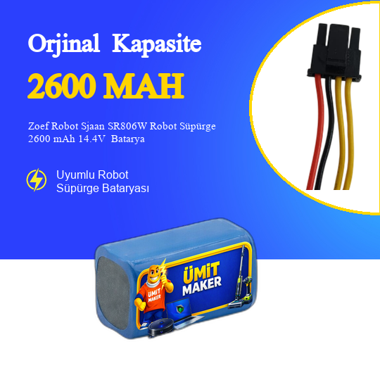 Zoef Robot Sjaan SR806W Robot Süpürge 2600 mAh 14.4V  Batarya – Orjinal Uyumlu Uzun Ömürlü, Yüksek Performans Pil