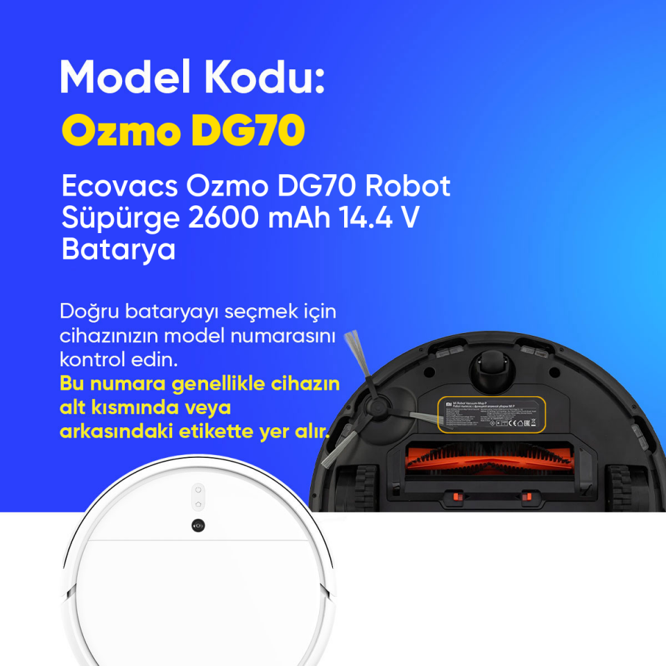 Ecovacs Ozmo DG70 Robot Süpürge 2600 mAh 14.4 V  Batarya – Orjinal Uyumlu Uzun Ömürlü, Yüksek Performans Pil