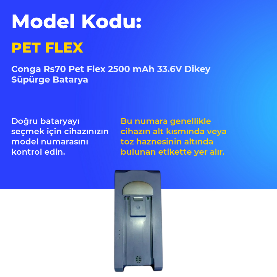 Conga Rs70 Pet Flex 2500 mAh 33.6V Dikey Süpürge Batarya
