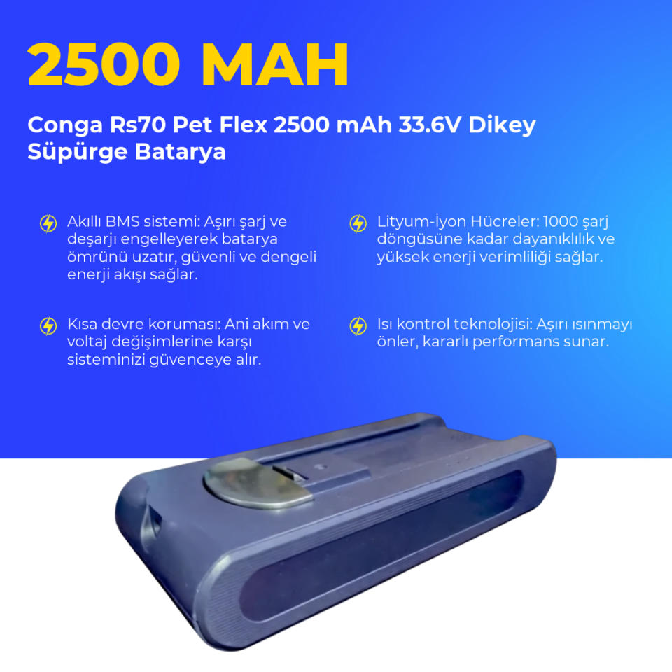 Conga Rs70 Pet Flex 2500 mAh 33.6V Dikey Süpürge Batarya