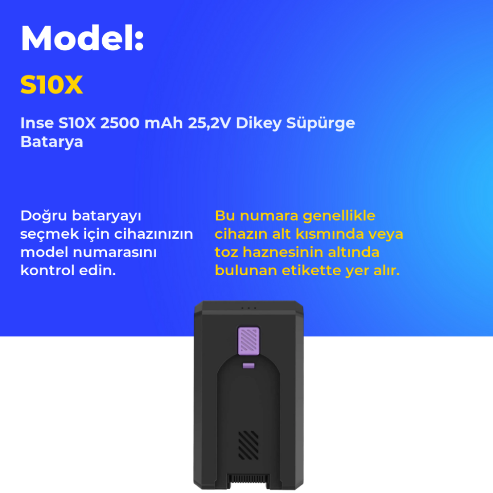 Inse S10X 2500 mAh 25,2V Dikey Süpürge Batarya
