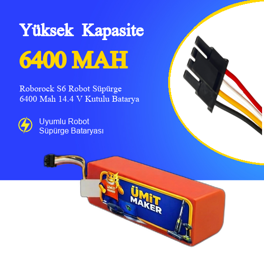 Roborock S6 Robot Süpürge 6400 Mah 14.4 V Kutulu Batarya – Orjinal Uyumlu Uzun Ömürlü, Yüksek Performans Pil