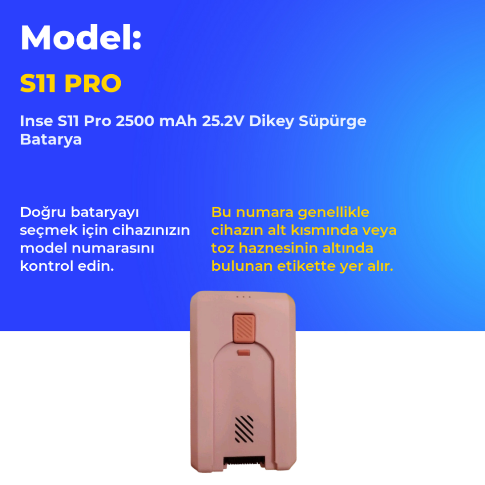 Inse S11 Pro 2500 mAh 25.2V Dikey Süpürge Batarya