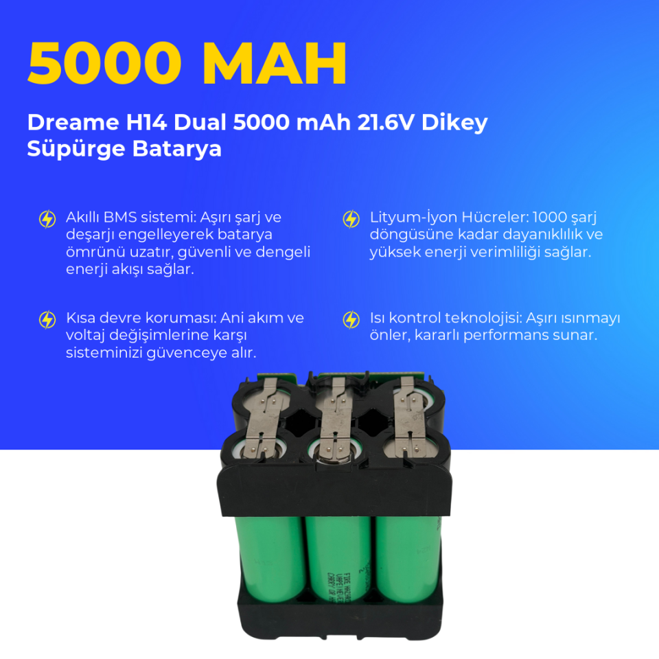 Dreame H14 Dual 5000 mAh 21.6V Dikey Süpürge Batarya