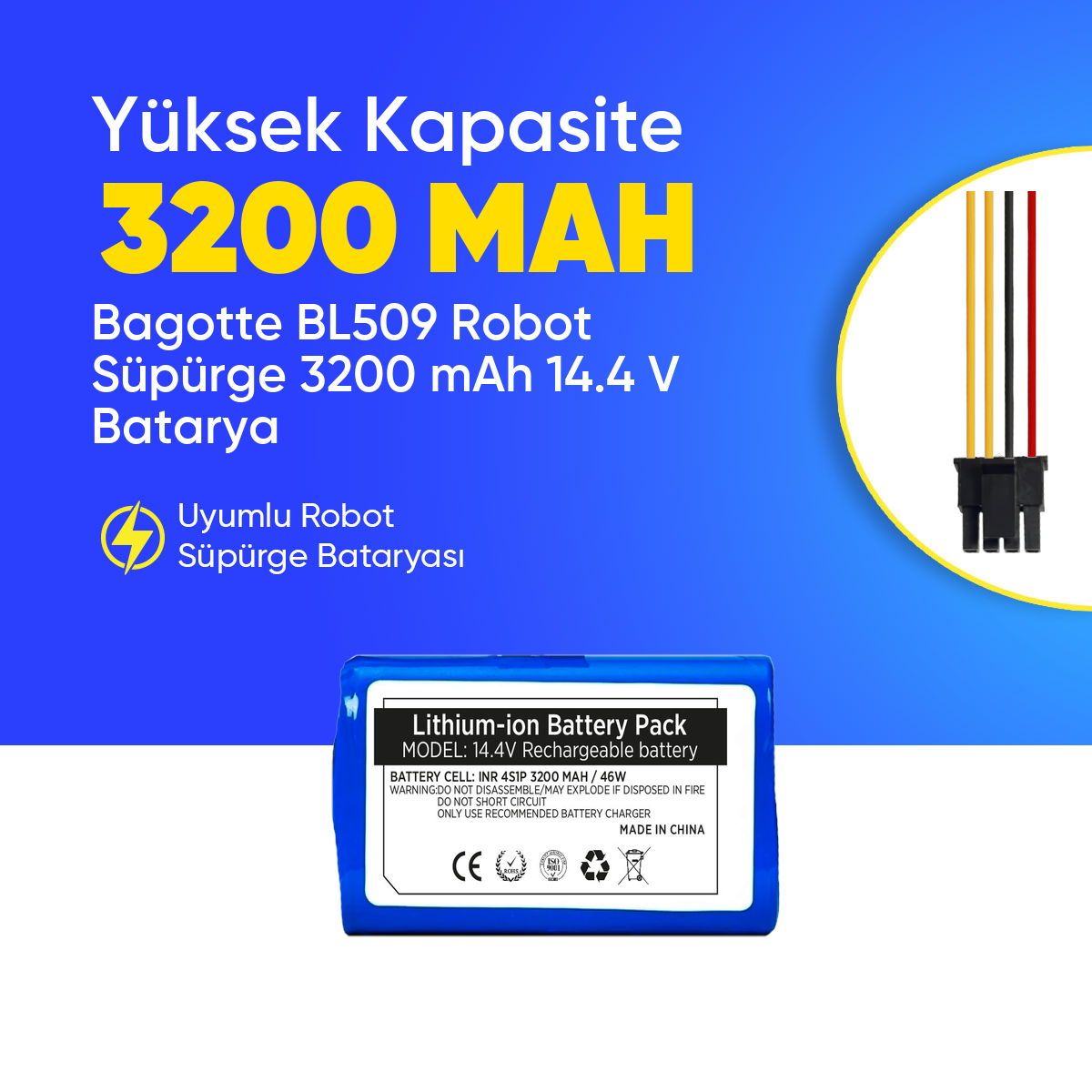 Bagotte BL509 Robot Süpürge 3200 mAh 14.4 V  Batarya – Orjinal Uyumlu Uzun Ömürlü, Yüksek Performans Pil
