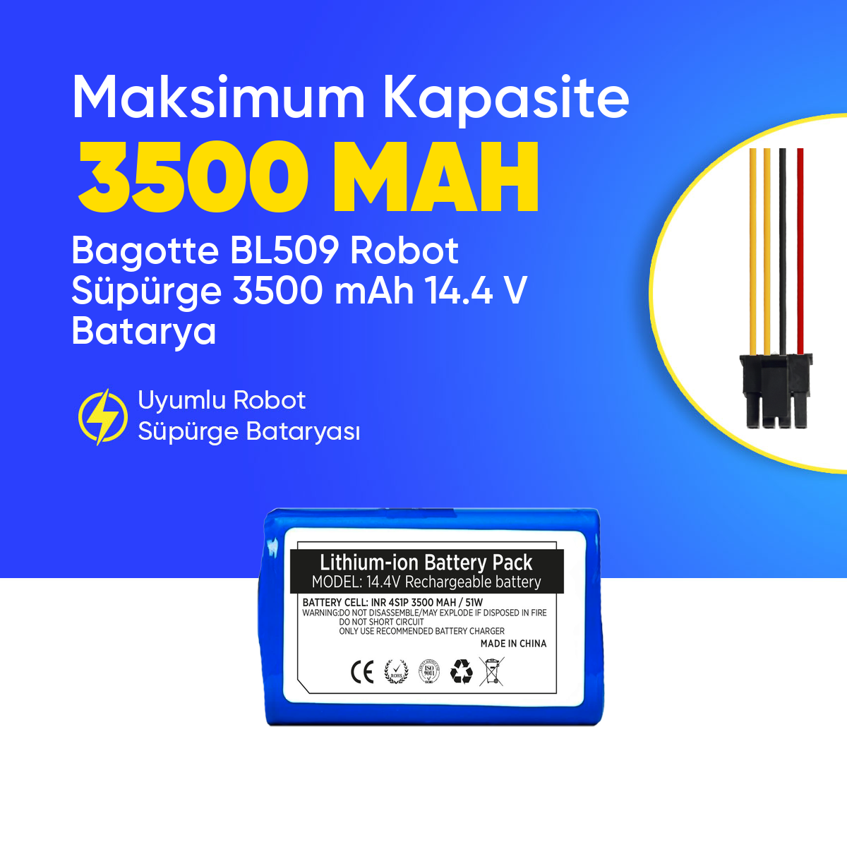 Bagotte BL509 Robot Süpürge 3500 mAh 14.4 V  Batarya – Orjinal Uyumlu Uzun Ömürlü, Yüksek Performans Pil