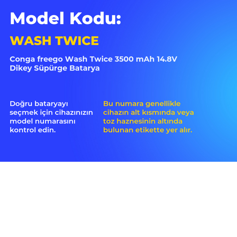 Conga freego Wash Twice 3500 mAh 14.8V Dikey Süpürge Batarya