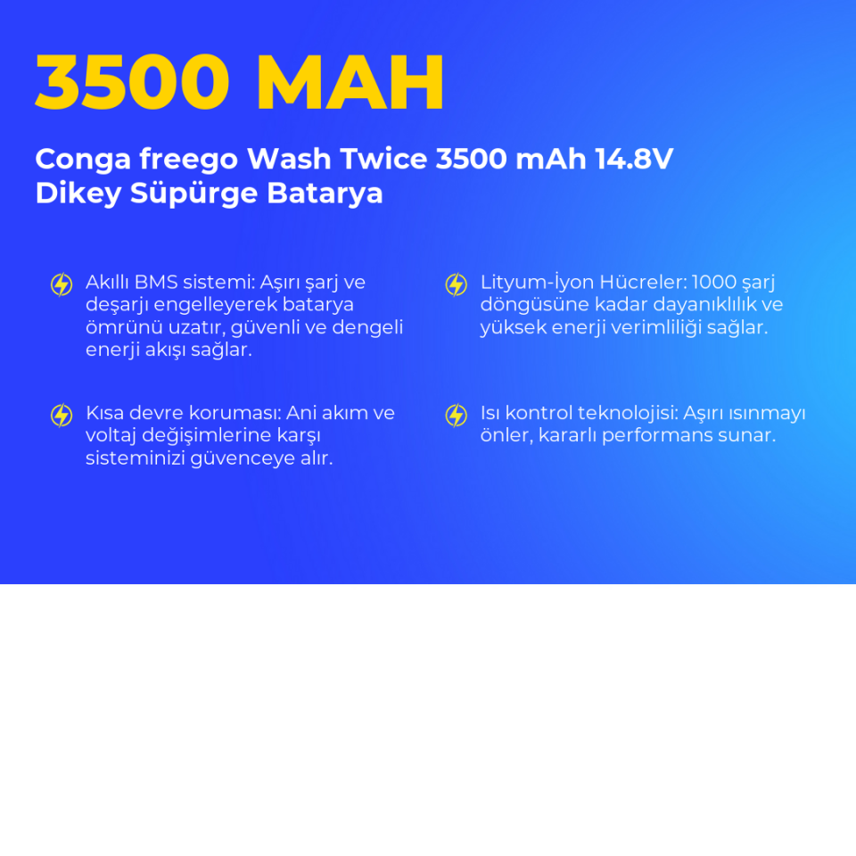 Conga freego Wash Twice 3500 mAh 14.8V Dikey Süpürge Batarya