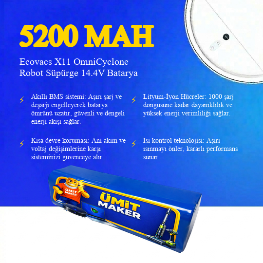 Ecovacs X11 OmniCyclone Robot Süpürge 5200 mAh Batarya