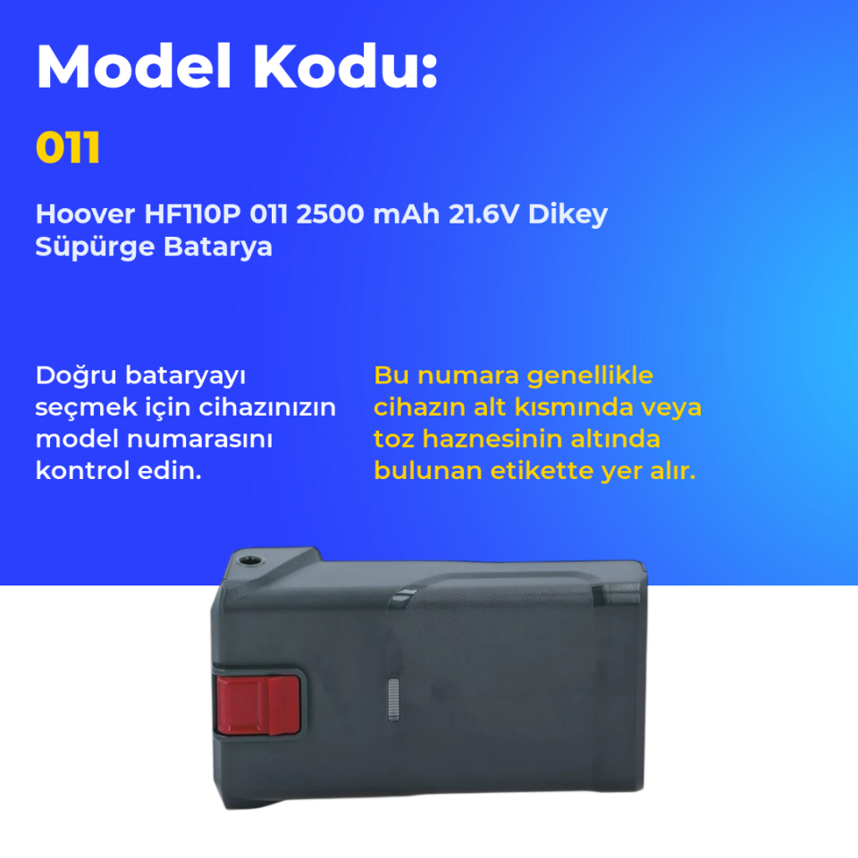 Hoover HF110P 011 2500 mAh 21.6V Dikey Süpürge Batarya
