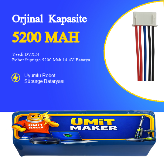 Yeedi DVX24 Robot Süpürge 5200 Mah 14.4V Batarya – Orjinal Uyumlu Uzun Ömürlü, Yüksek Performans Pil