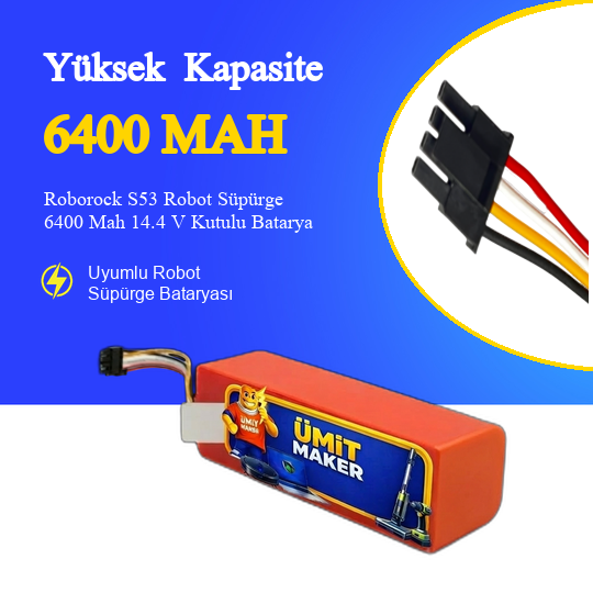Roborock S53 Robot Süpürge 6400 Mah 14.4 V Kutulu Batarya – Orjinal Uyumlu Uzun Ömürlü, Yüksek Performans Pil