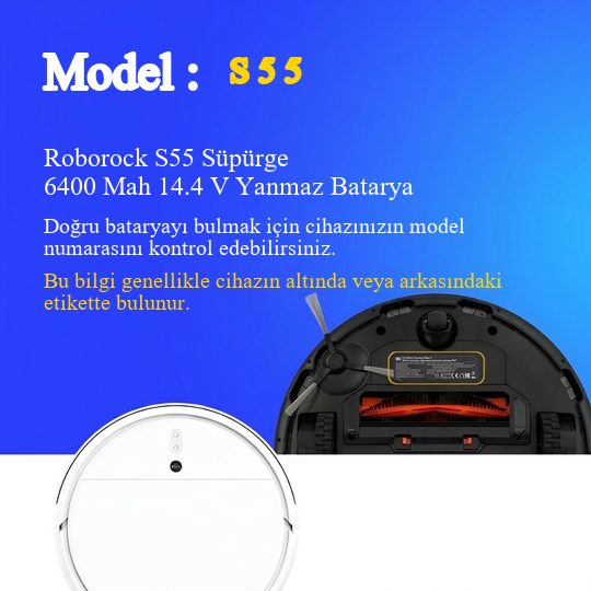 Roborock S55 Süpürge 6400 Mah 14.4 V Yanmaz Batarya – Orjinal Uyumlu Uzun Ömürlü, Yüksek Performans Pil