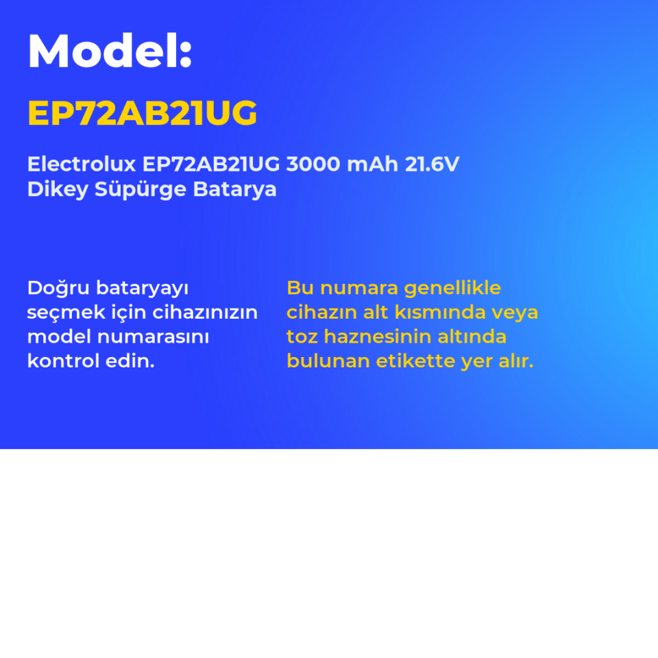 Electrolux EP72AB21UG 3000 mAh 21.6V Dikey Süpürge Batarya