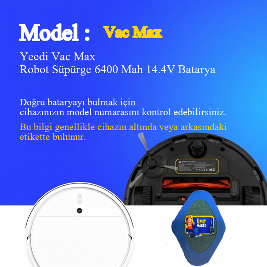 Yeedi Vac Max Robot Süpürge 6400 Mah 14.4V Batarya – Orjinal Uyumlu Uzun Ömürlü, Yüksek Performans Pil