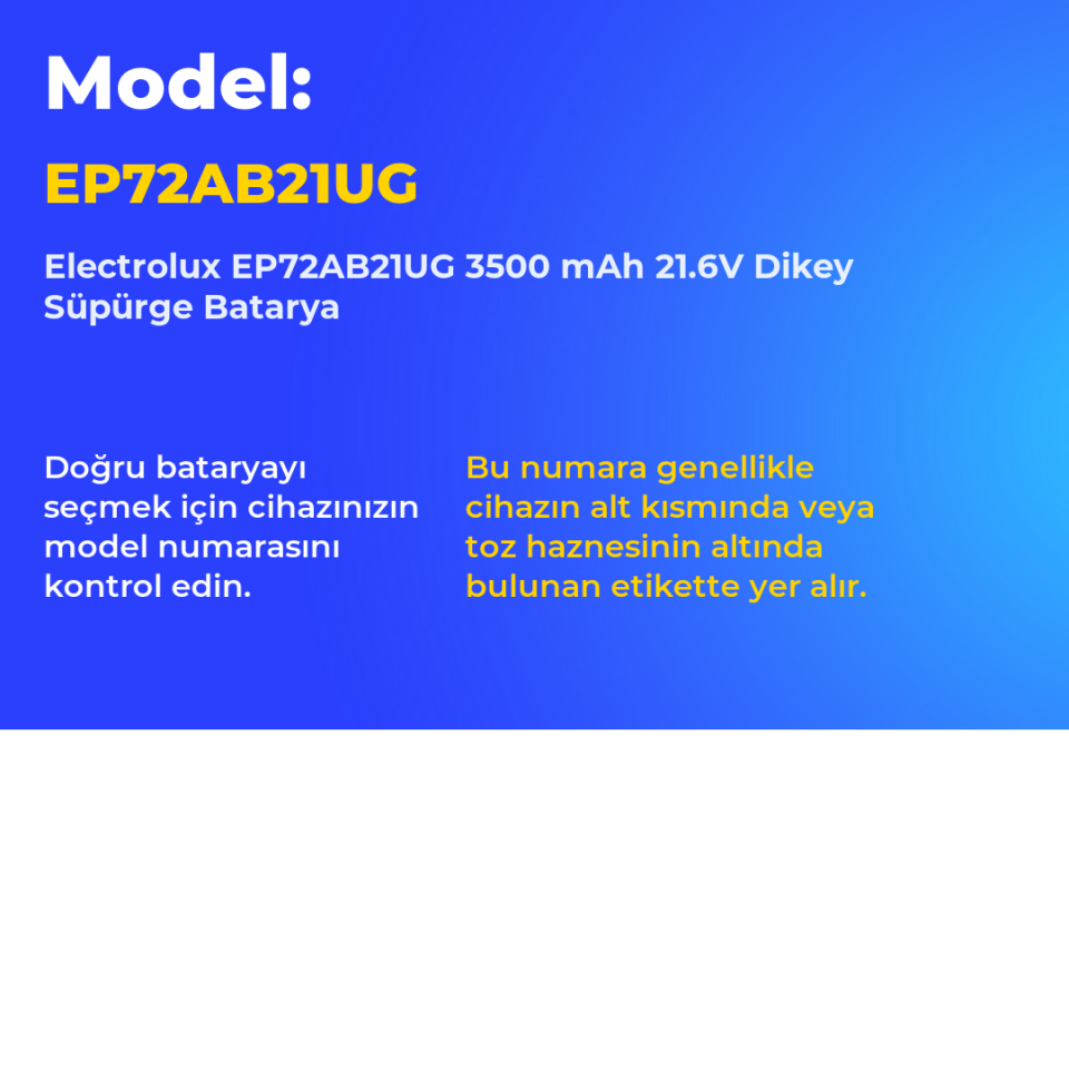 Electrolux EP72AB21UG 3500 mAh 21.6V Dikey Süpürge Batarya