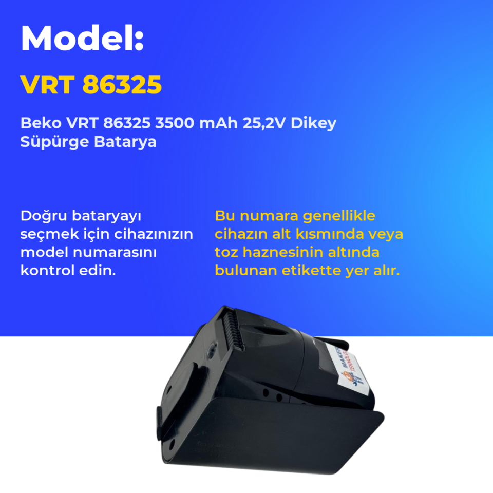 Beko VRT 86325 3500 mAh 25,2V Dikey Süpürge Batarya