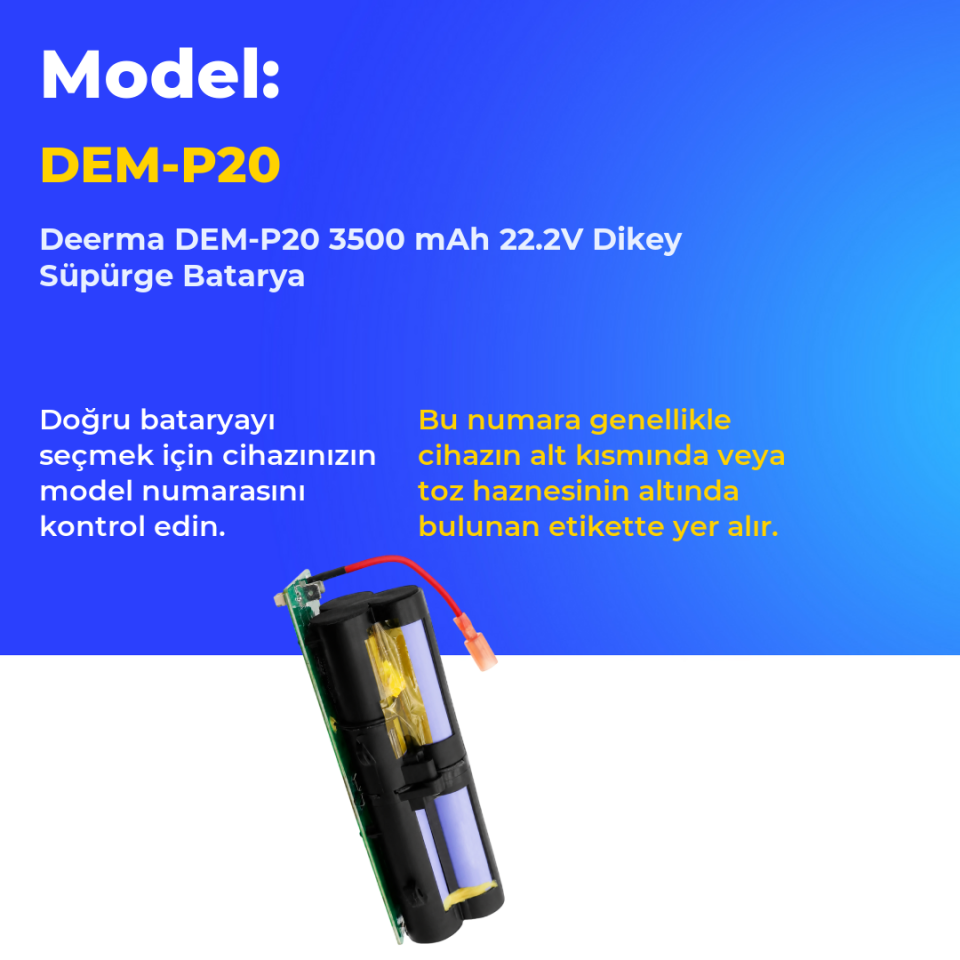 Deerma DEM-P20 3500 mAh 22.2V Dikey Süpürge Batarya