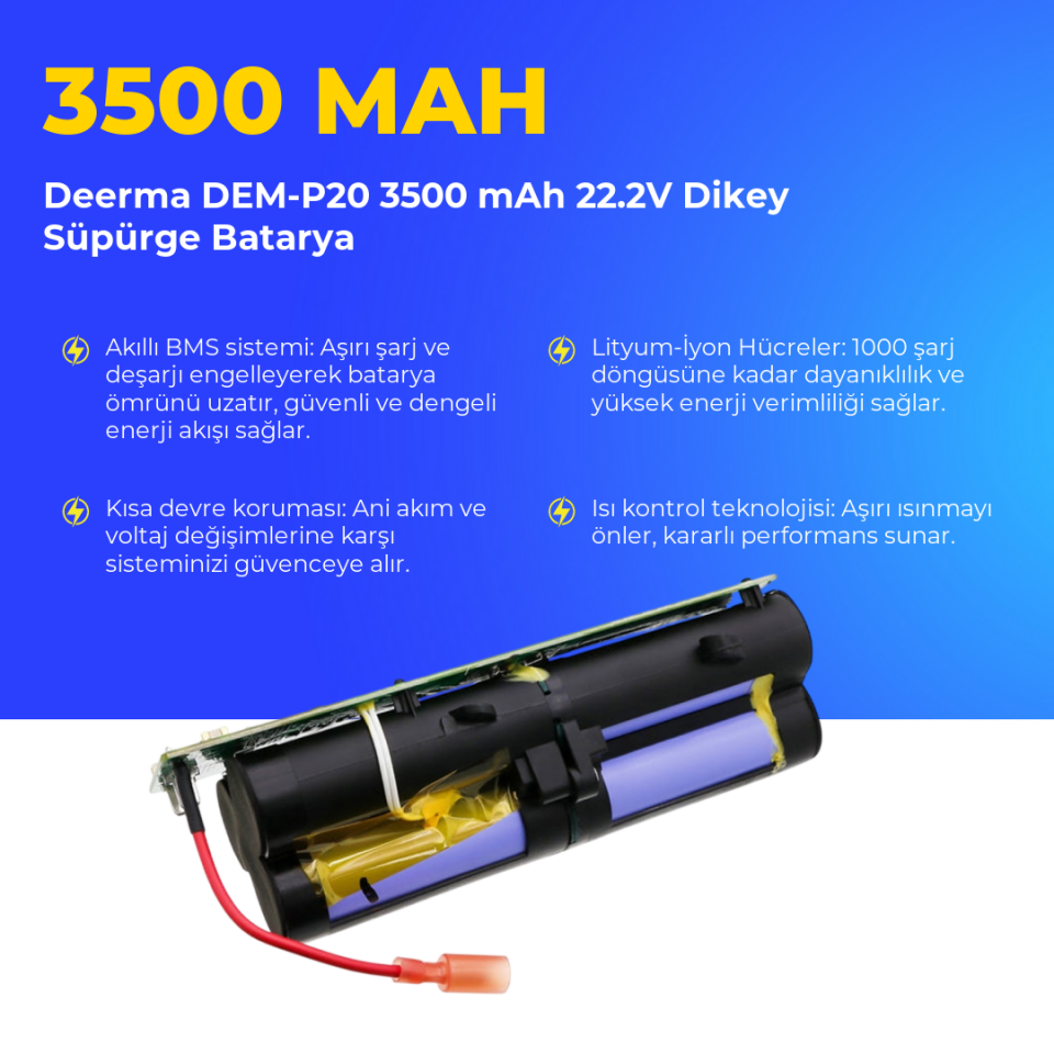 Deerma DEM-P20 3500 mAh 22.2V Dikey Süpürge Batarya