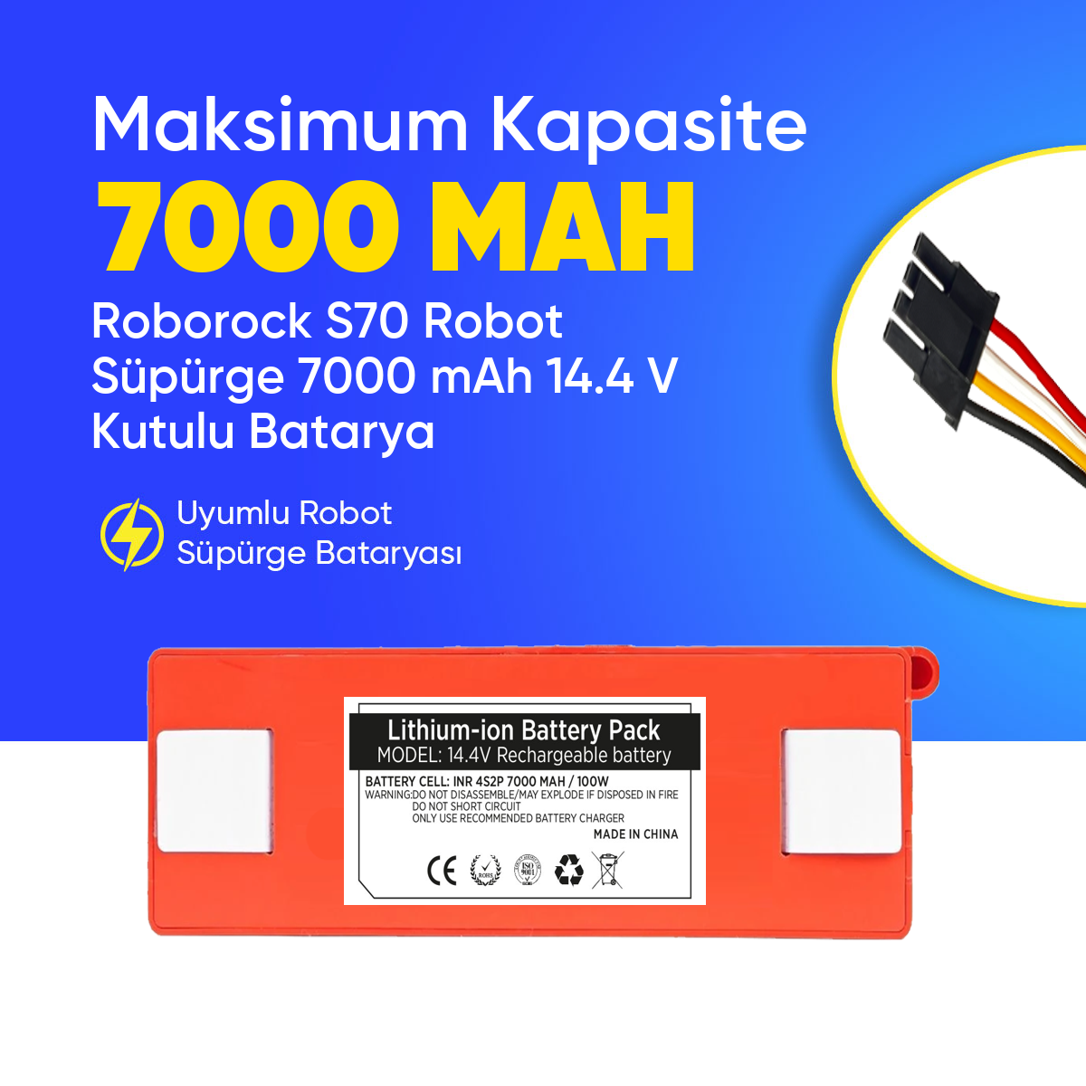 Roborock S70 Robot Süpürge 7000 mAh 14.4 V Kutulu Batarya – Orjinal Uyumlu Uzun Ömürlü, Yüksek Performans Pil