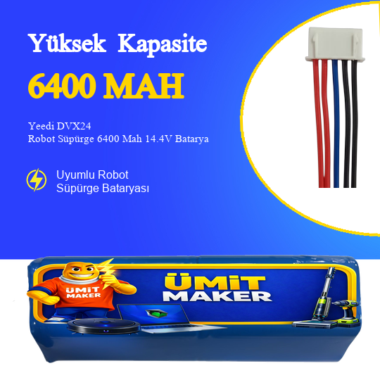 Yeedi DVX24 Robot Süpürge 6400 Mah 14.4V Batarya – Orjinal Uyumlu Uzun Ömürlü, Yüksek Performans Pil