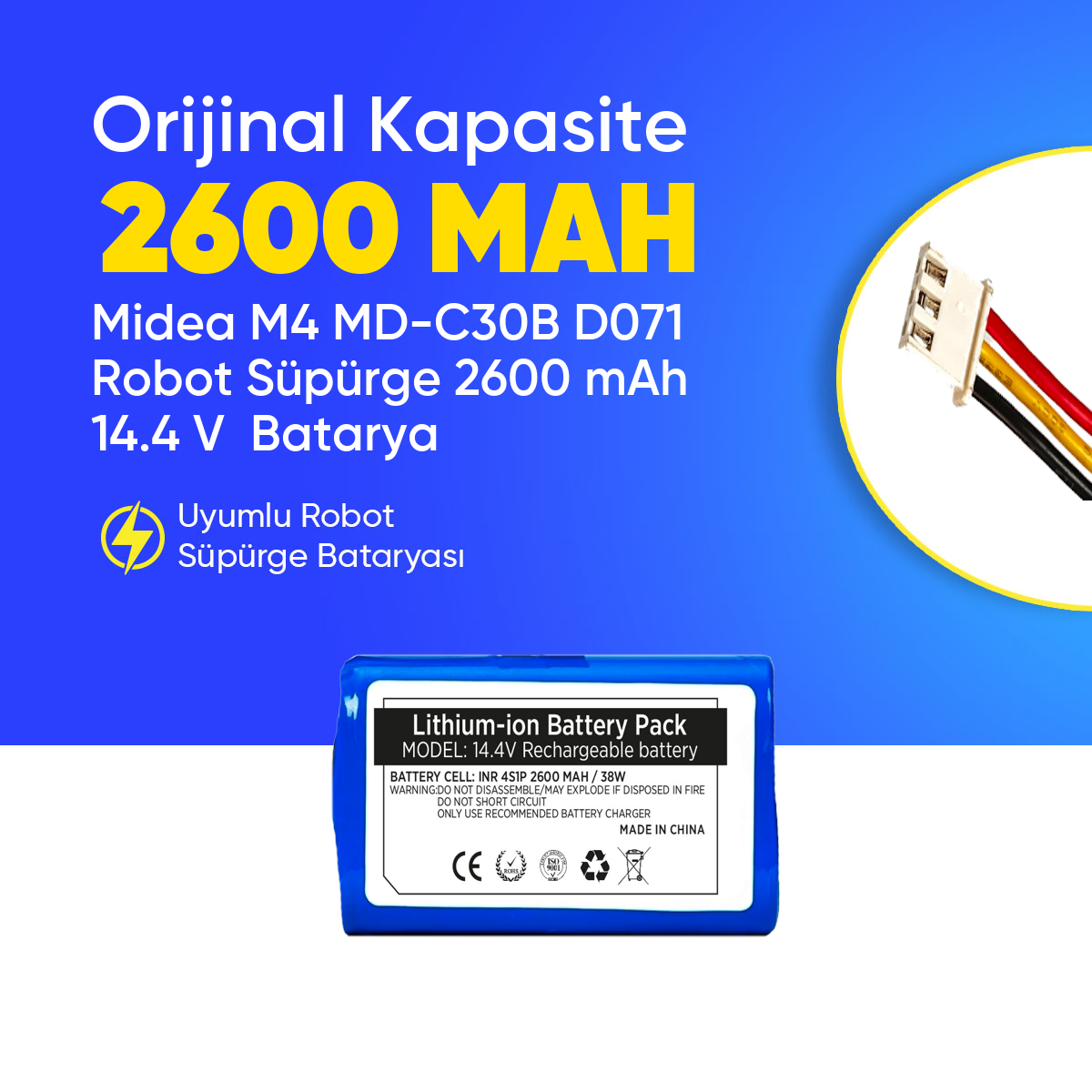 Midea M4 MD-C30B D071 Robot Süpürge 2600 mAh 14.4 V  Batarya – Orjinal Uyumlu Uzun Ömürlü, Yüksek Performans Pil