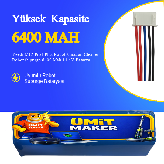 Yeedi M12 Pro+ Plus Robot Vacuum Cleaner Robot Süpürge 6400 Mah 14.4V Batarya – Orjinal Uyumlu Uzun Ömürlü
