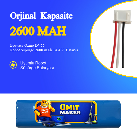 Ecovacs Ozmo DV66 Robot Süpürge 2600 mAh 14.4 V  Batarya – Orjinal Uyumlu Uzun Ömürlü, Yüksek Performans Pil