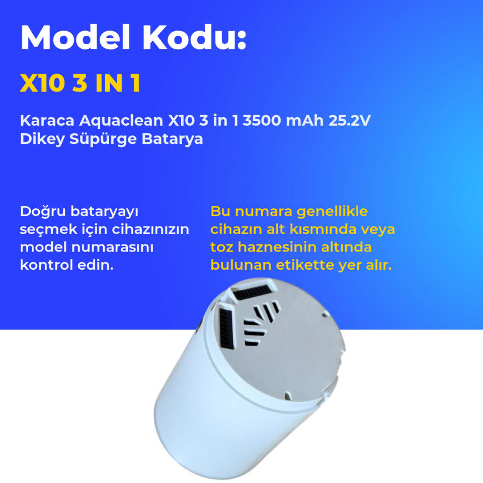 Karaca Aquaclean X10 3 in 1 3500 mAh 25.2V Dikey Süpürge Batarya
