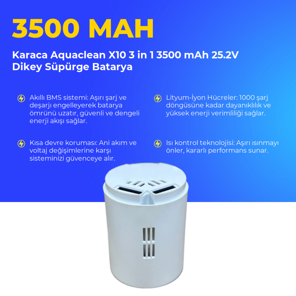 Karaca Aquaclean X10 3 in 1 3500 mAh 25.2V Dikey Süpürge Batarya