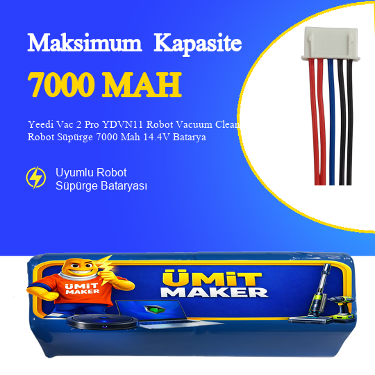 Yeedi Vac 2 Pro YDVN11 Robot Vacuum Cleaner Robot Süpürge 7000 Mah 14.4V Batarya – Orjinal Uyumlu Uzun Ömürlü