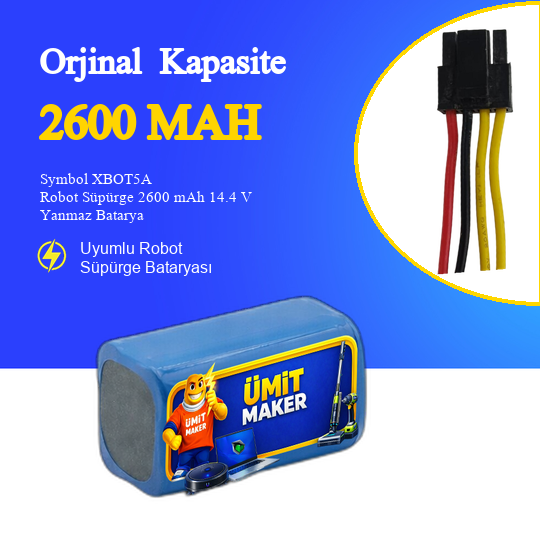 Symbol XBOT5A Robot Süpürge 2600 mAh 14.4 V Yanmaz Batarya – Orjinal Uyumlu Uzun Ömürlü, Yüksek Performans Pil