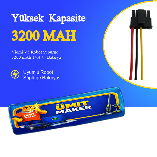 Viomi V3 Robot Süpürge 3200 mAh 14.4 V Yanmaz Batarya – Orjinal Uyumlu Uzun Ömürlü, Yüksek Performans Pil