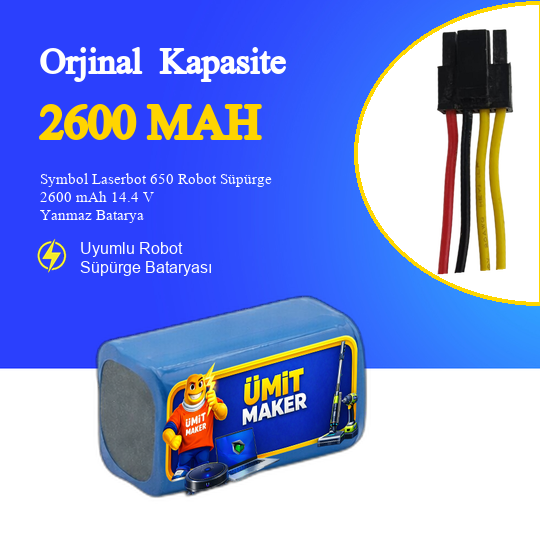 Symbol Laserbot 650 Robot Süpürge 2600 mAh 14.4 V Yanmaz Batarya – Orjinal Uyumlu Uzun Ömürlü, Yüksek Performans Pil