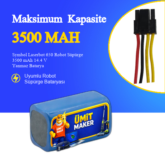 Symbol Laserbot 650 Robot Süpürge 3500 mAh 14.4 V Yanmaz Batarya – Orjinal Uyumlu Uzun Ömürlü, Yüksek Performans Pil