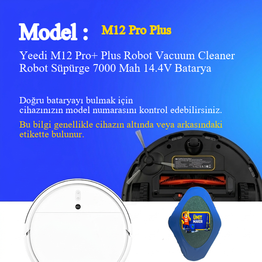 Yeedi M12 Pro+ Plus Robot Vacuum Cleaner Robot Süpürge 7000 Mah 14.4V Batarya – Orjinal Uyumlu Uzun Ömürlü