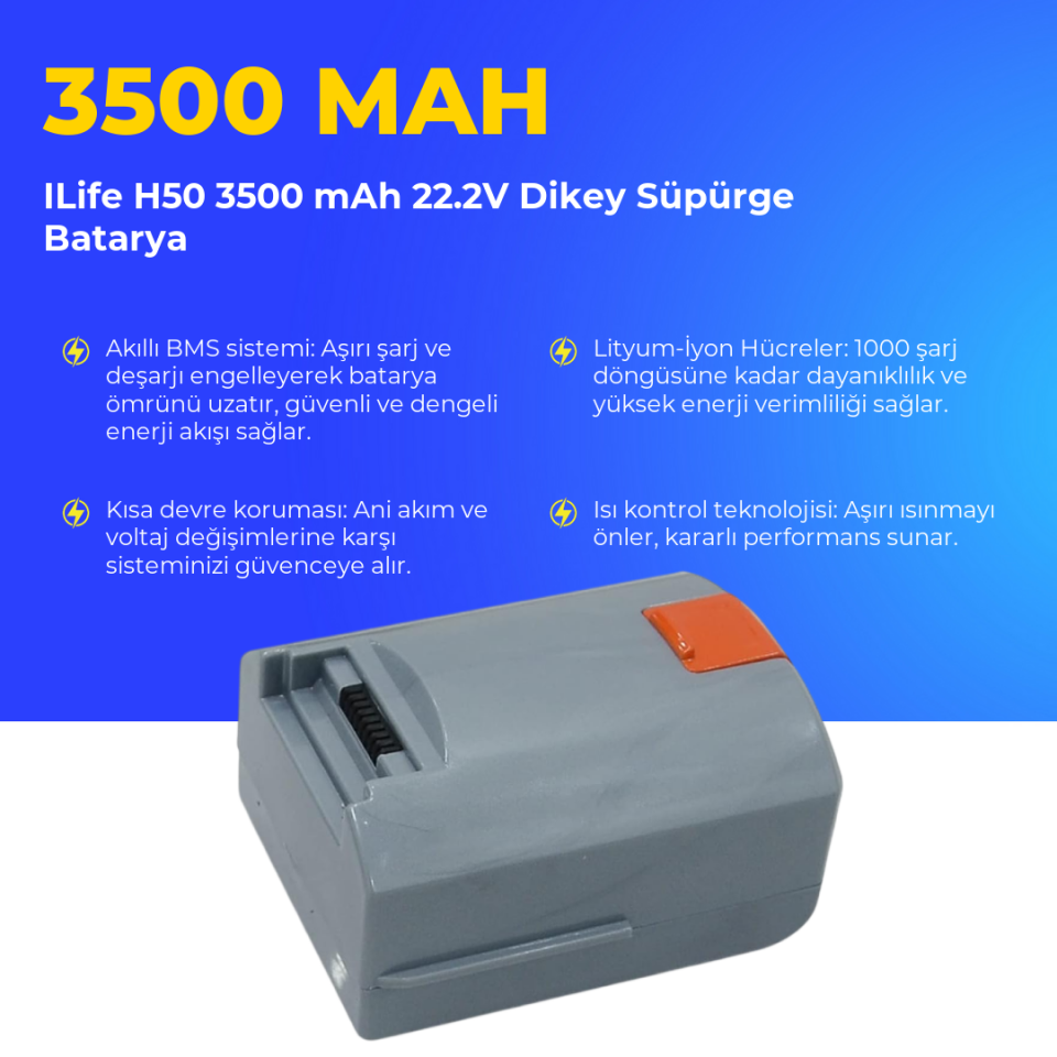 ILife H50 3500 mAh 22.2V Dikey Süpürge Batarya