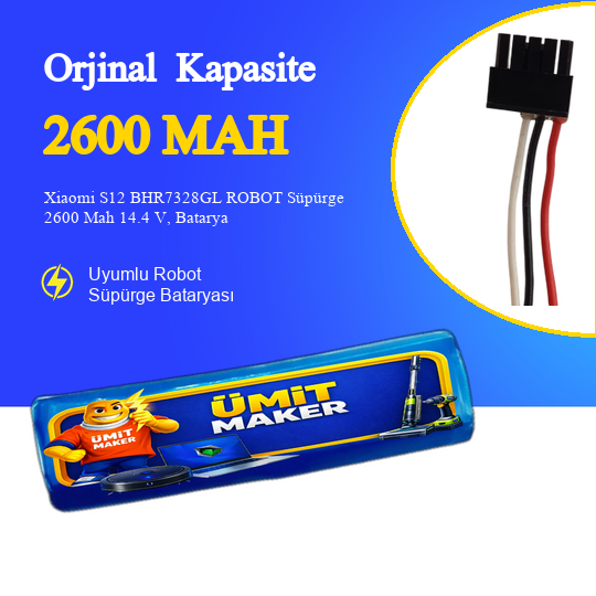 Xiaomi S12 BHR7328GL ROBOT Süpürge 2600 mAh 14.4 V Yanmaz Batarya