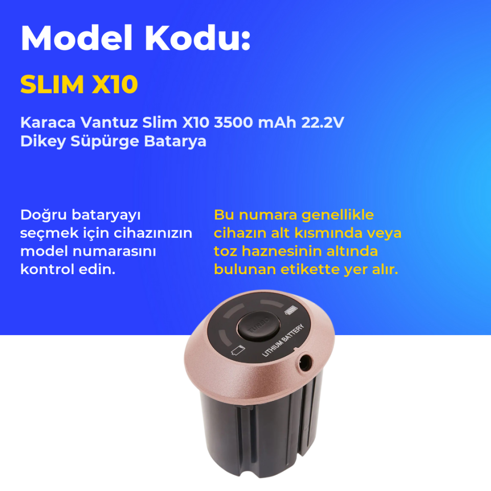 Karaca Vantuz Slim X10 3500 mAh 22.2V Dikey Süpürge Batarya